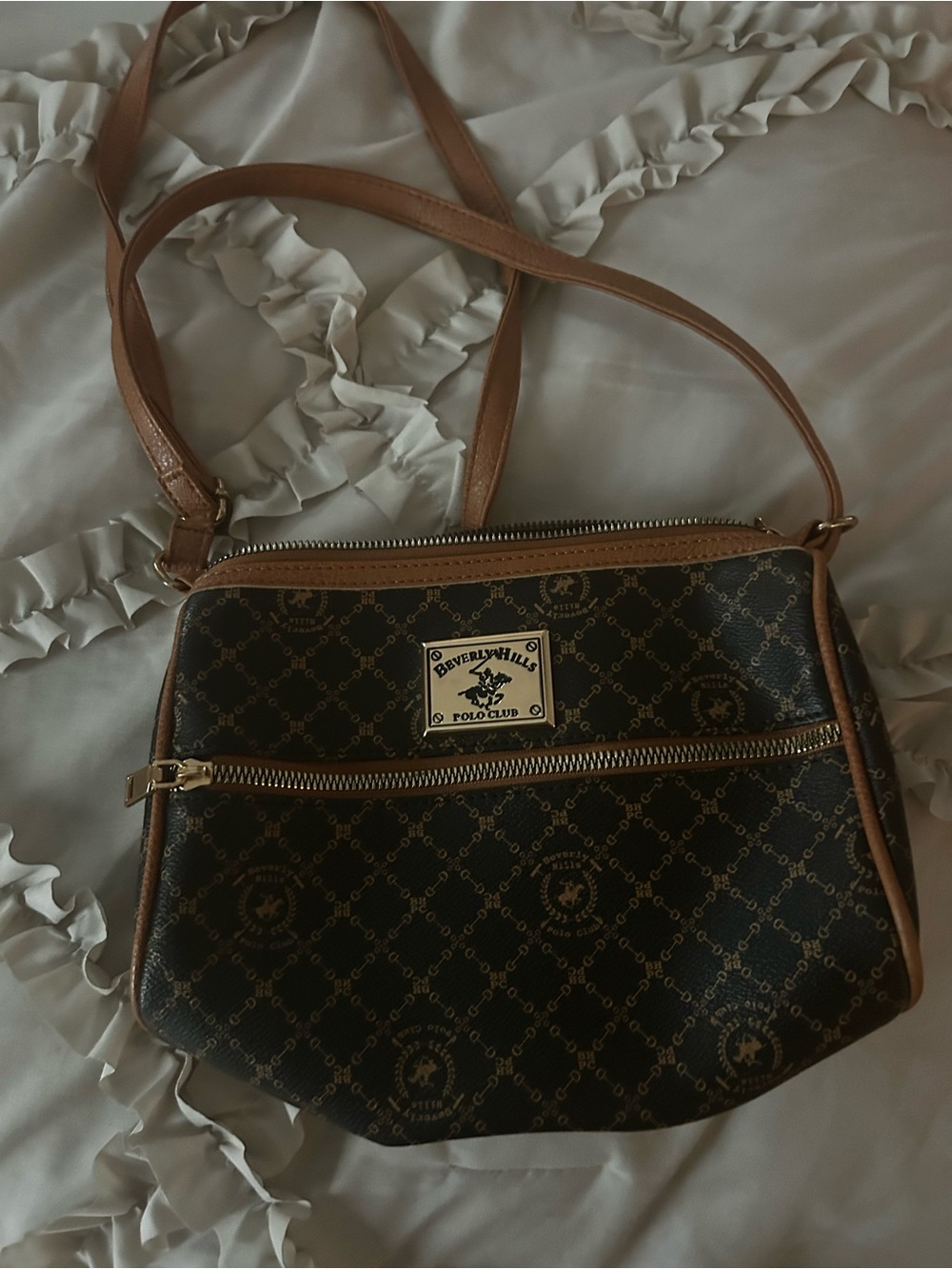 Beverly Hills Polo Club Dark Brown Crossbody with Tan Trim